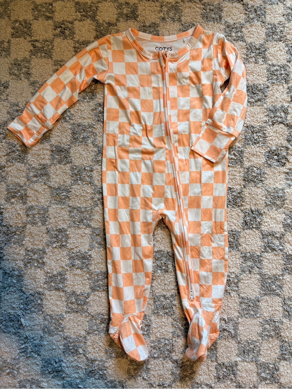 Cozys Orange Checkered Footed Onesie 12-18 Month